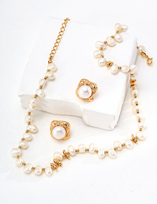 Vintage Gold 925 Silver Natural Pearl Necklace - Adjustable 38cm Chain with 5-8mm Pearls