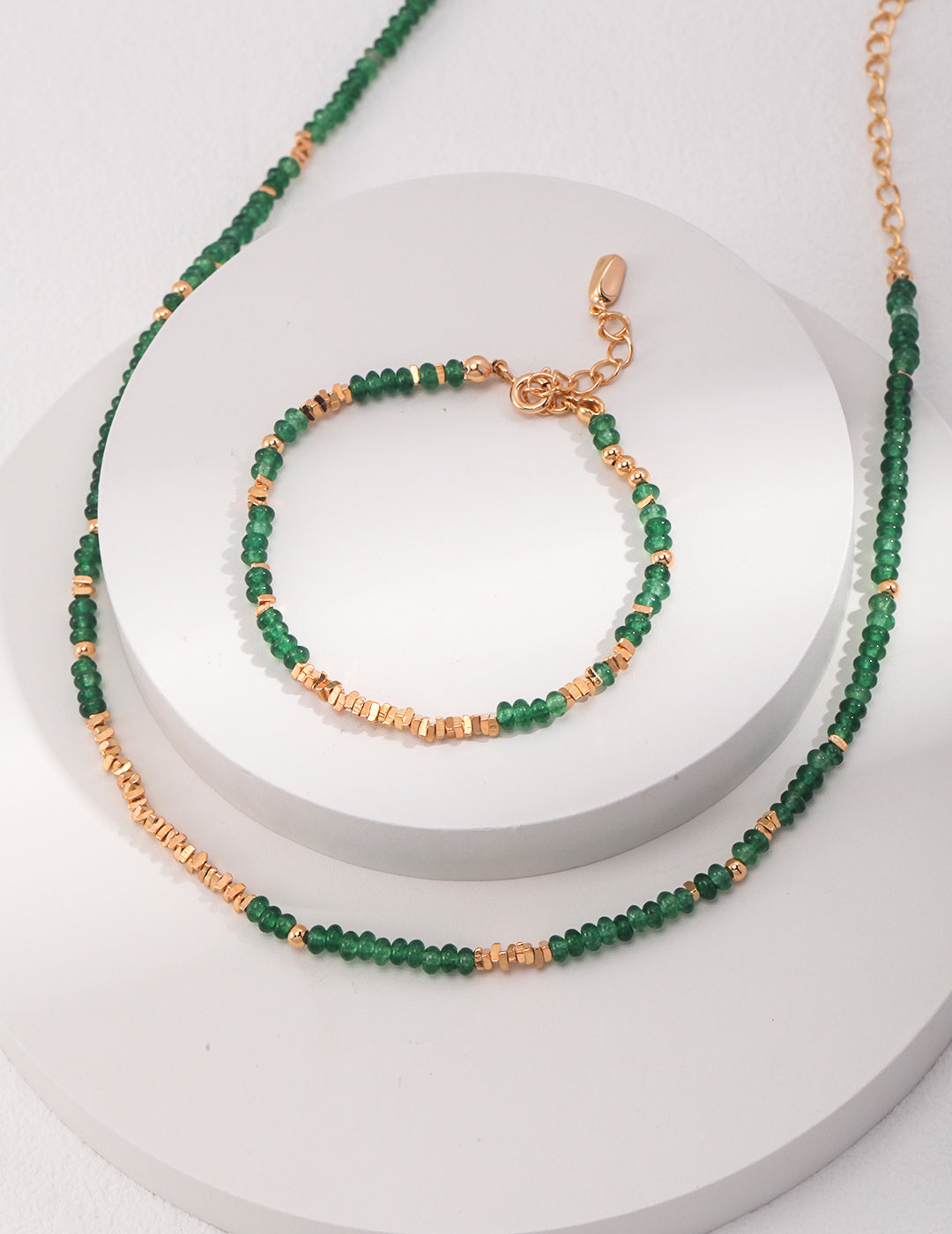 Vintage Gold 925 Sterling Silver Emerald Bracelet and Necklace Set