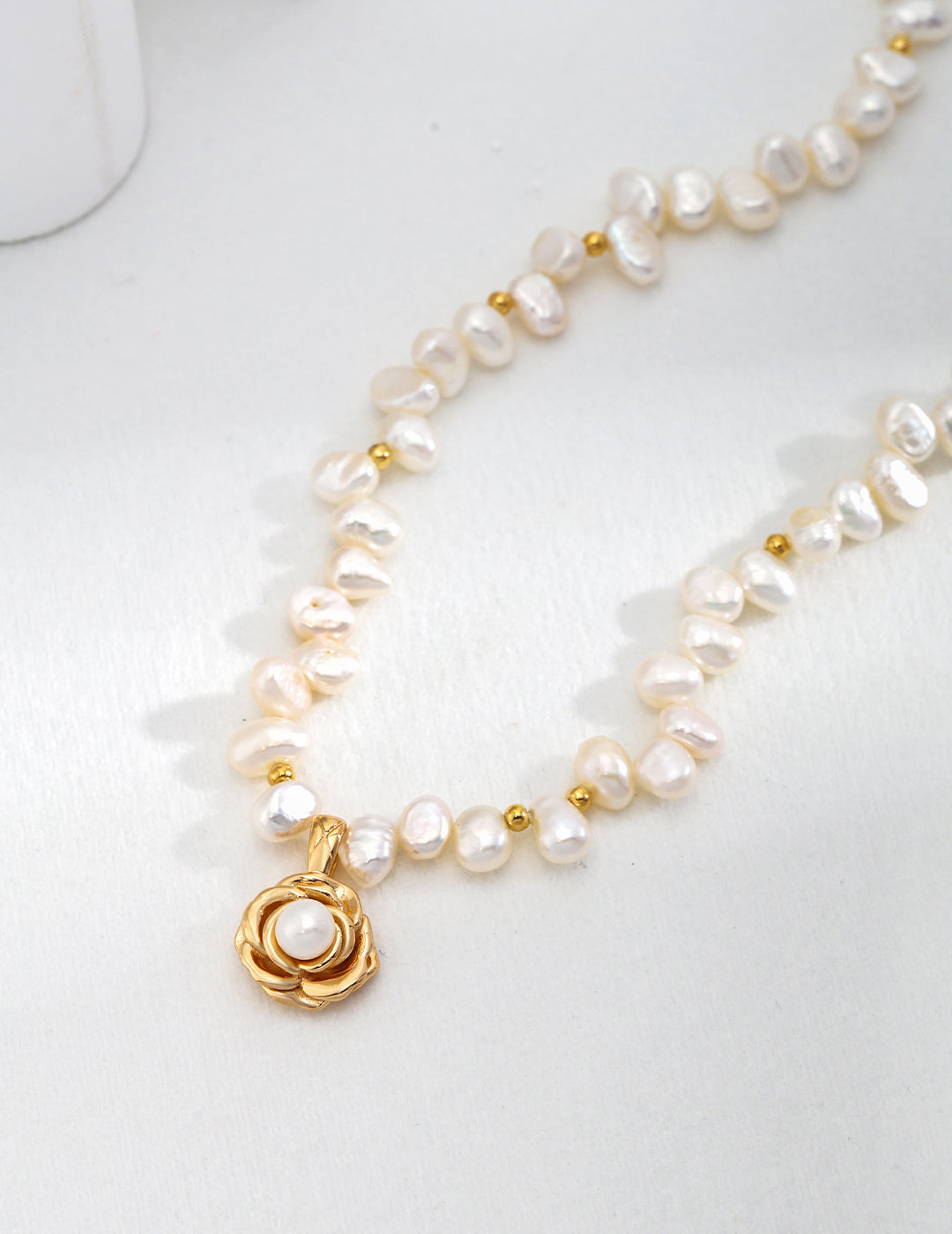 Timeless Elegance: Camellia Pearl Necklace in Vintage Gold