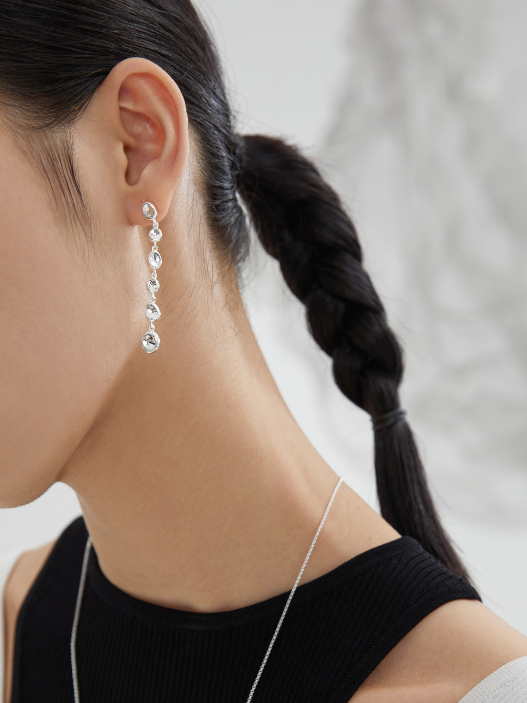Volcanic Passion: Silver Natural Color Long Earrings