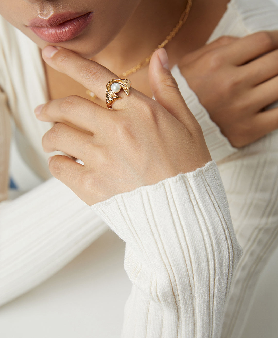 Exquisite Sterling Silver Pearl Ring from the Star and Moon Design Series