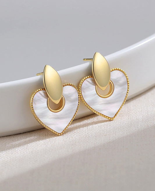 Exquisite French-Style S925 Silver Mother of Pearl Earrings in Vintage Gold