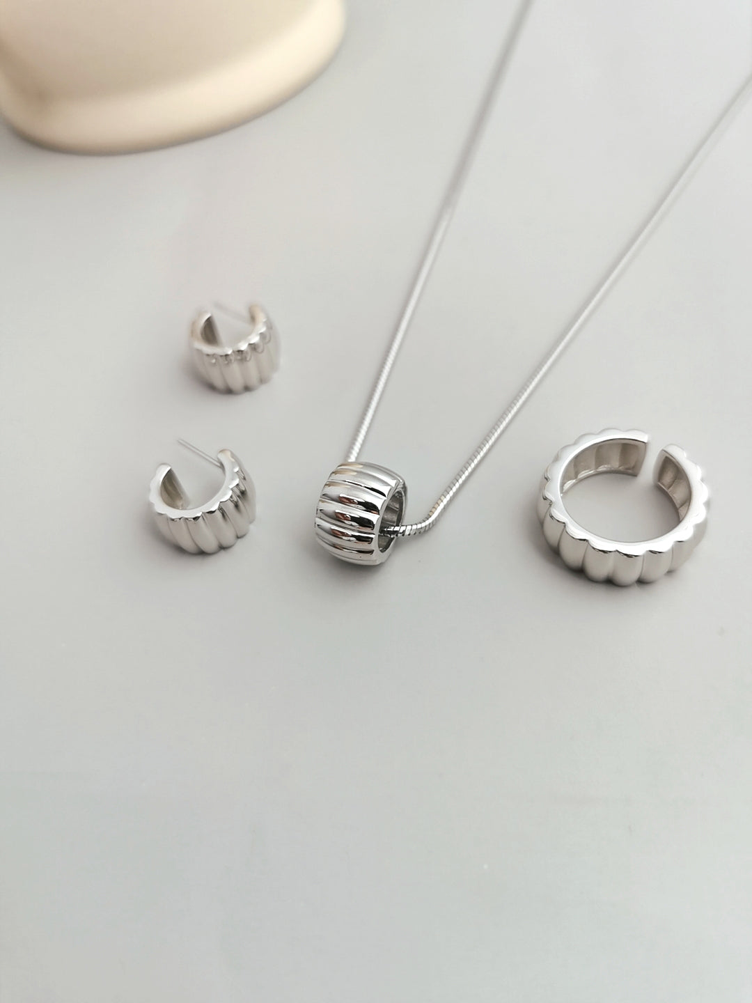 Sleek Gear Series: Pure Silver Earrings Set with Unique Texture