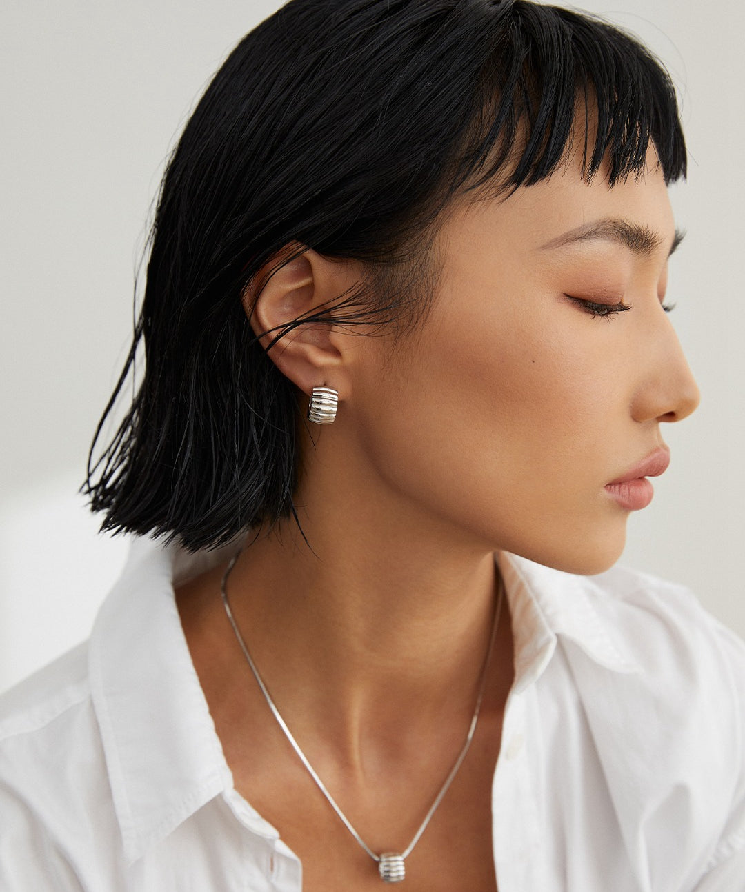 Sleek Gear Series: Pure Silver Earrings Set with Unique Texture