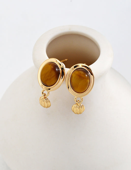 Exquisite 925 Silver Tiger Eye Earrings in Antique Gold Finish - Timeless Elegance