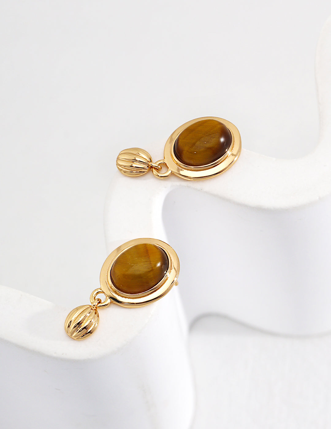 Exquisite 925 Silver Tiger Eye Earrings in Antique Gold Finish - Timeless Elegance