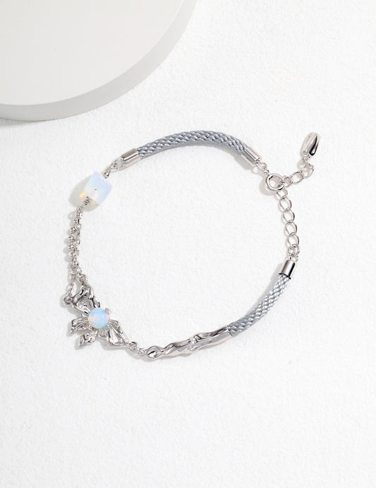 Exquisite Sterling Silver Moonstone Bracelet | Handcrafted Design with Silver Butterfly
