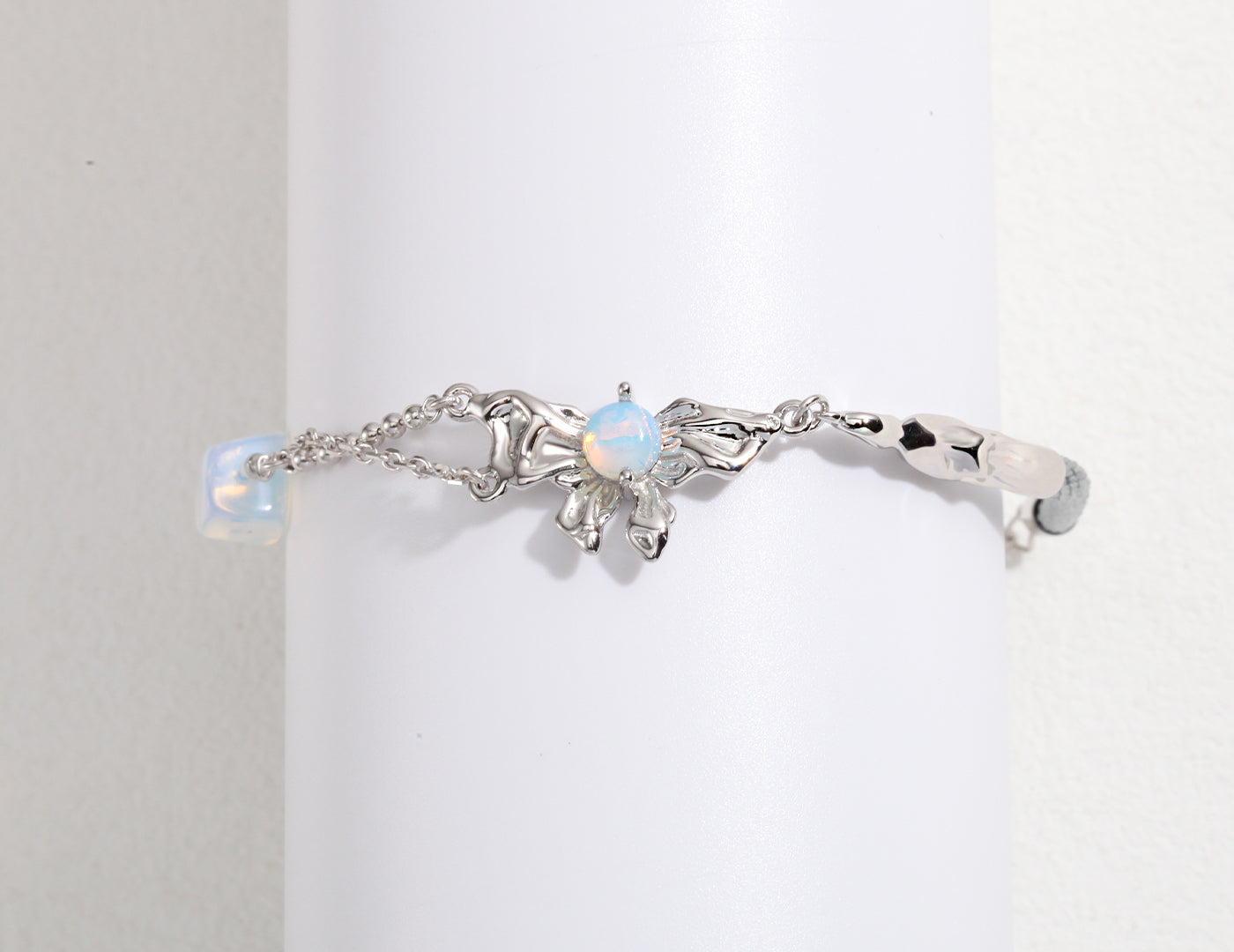 Exquisite Sterling Silver Moonstone Bracelet | Handcrafted Design with Silver Butterfly