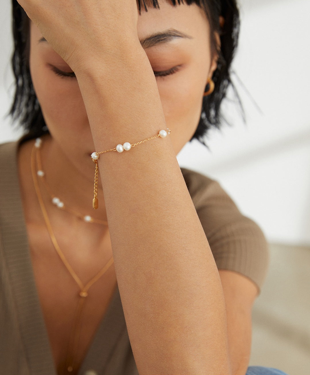 Sterling Silver Pearl Bracelet&Necklace: Minimalist Style with Natural Pearls