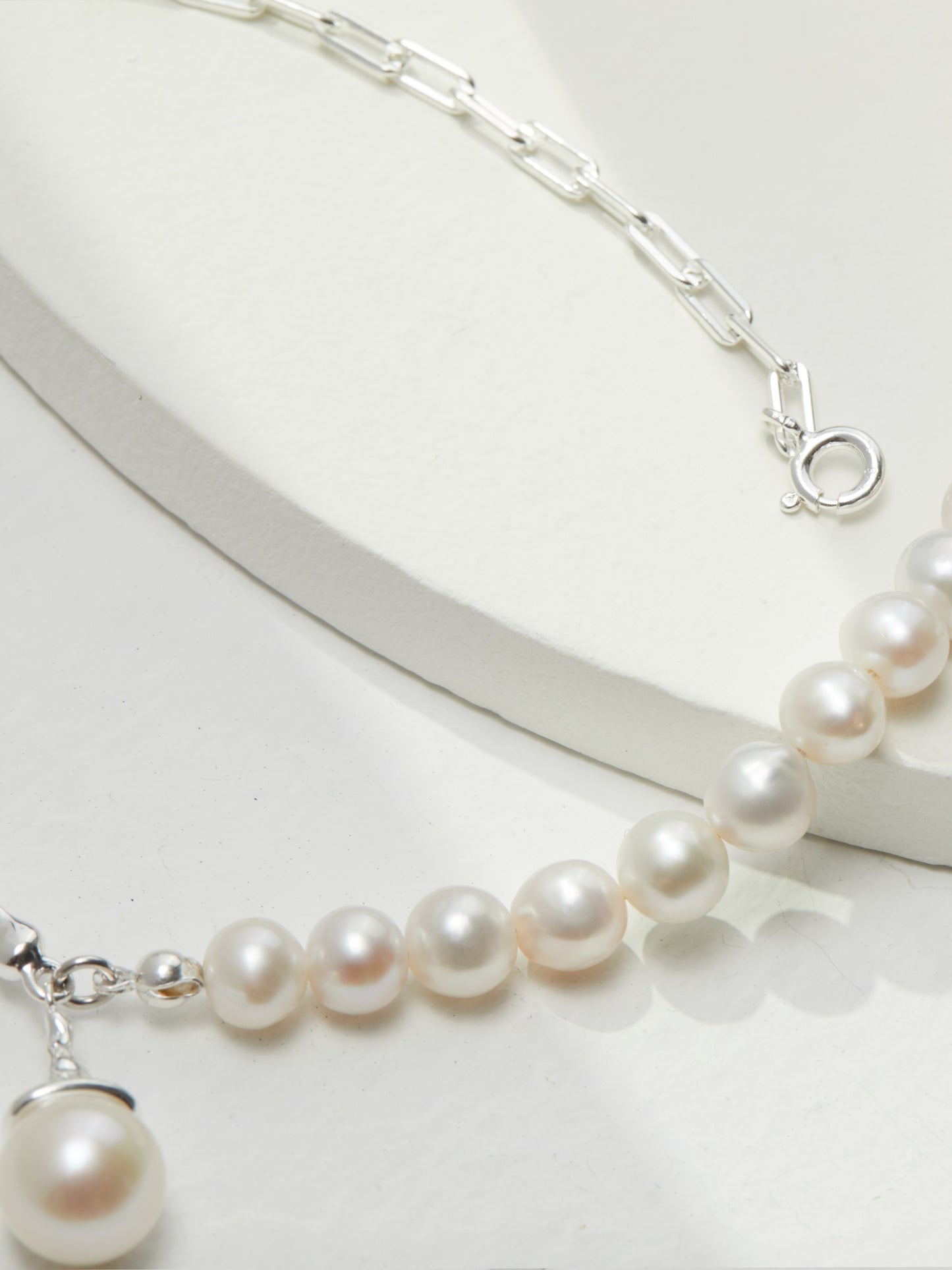 Timeless 10MM Large Pearl and Irregular Silver Tone Necklace and Earrings Set - Elegant Feminine Design