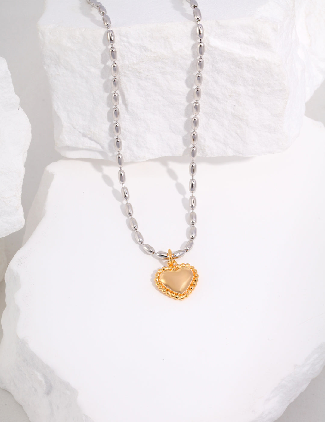 Vintage Gold and White Gold S925 Silver Heart-shaped Necklace - Fashion Statement Piece