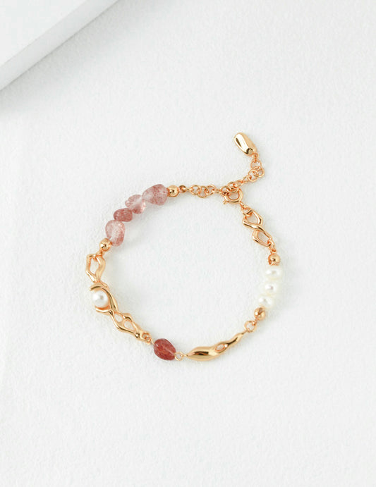 Spring/Summer Strawberry Crystal Sterling Silver Pearl Bracelet | Fashionable and Sophisticated Design