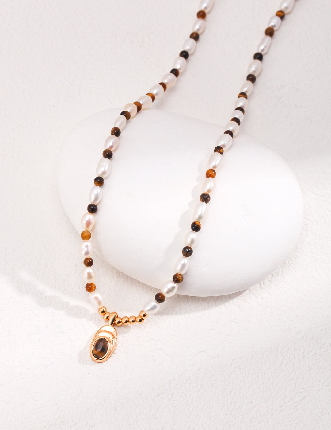 Vintage-Inspired Pearl and Tiger's Eye Necklace with Ethnic Flair