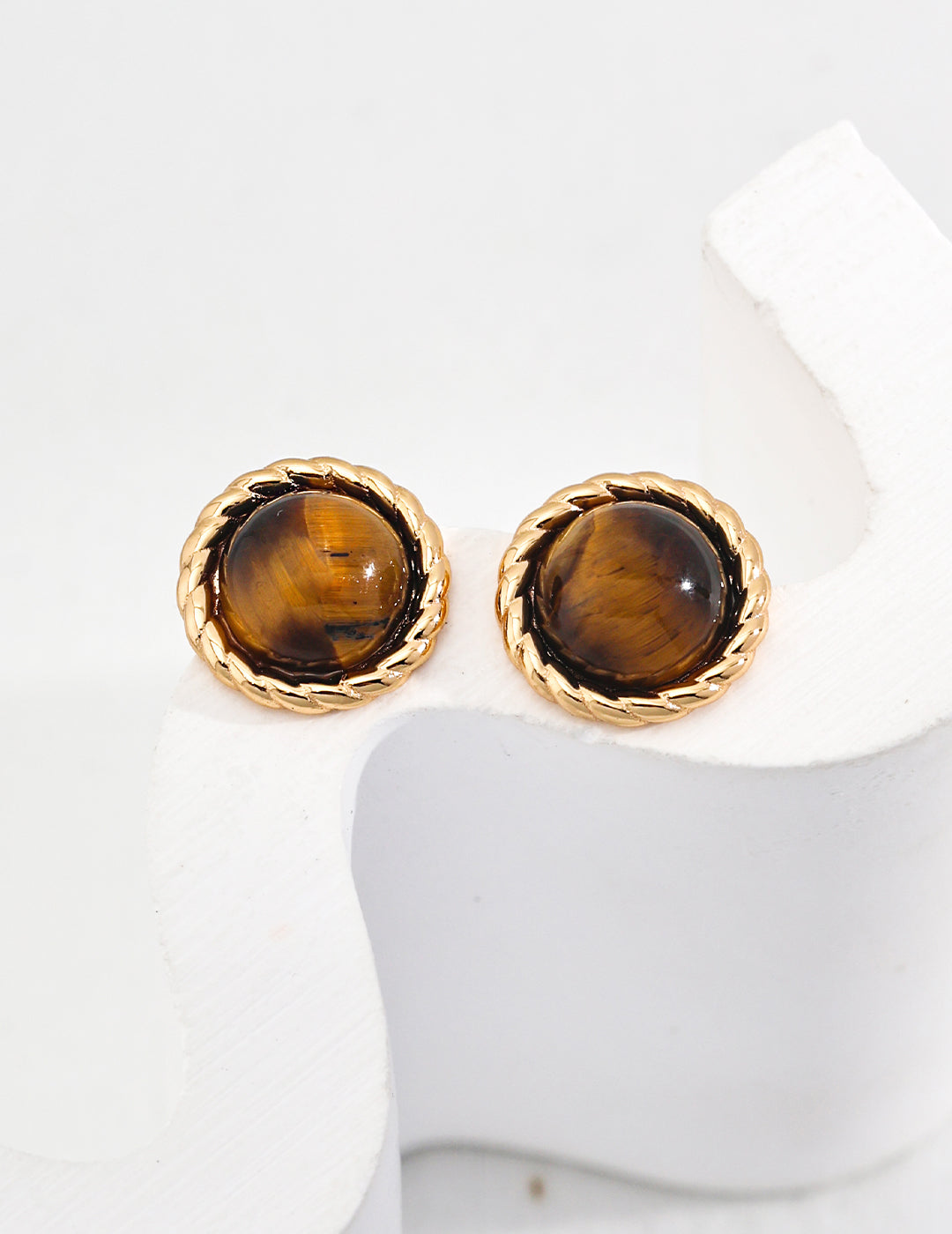 Vintage Gold 925 Sterling Silver Tiger's Eye Drop Earrings