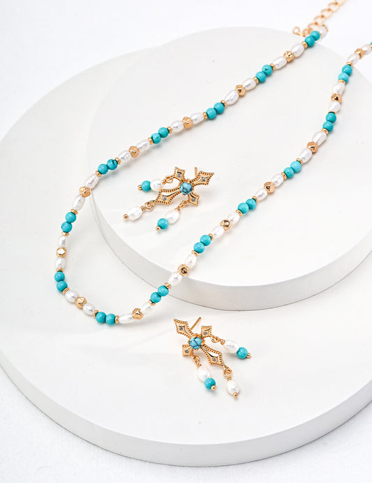 Chic Dreamy Ocean Spirit Natural Pearl Necklace in Vintage Gold