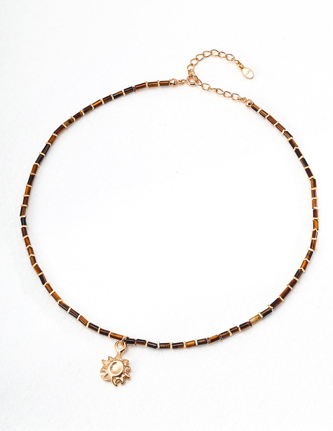 Vintage Gold 925 Silver Tiger's Eye Stone Necklace - 38cm Chain + 7cm Extender