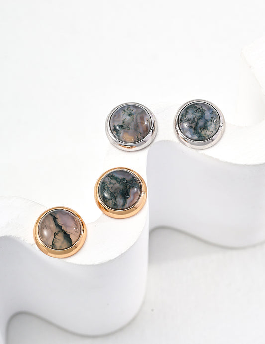 Agate and Silver Earrings - Vintage Gold and Platinum Colors, 1.3cm Width, 1cm Agate