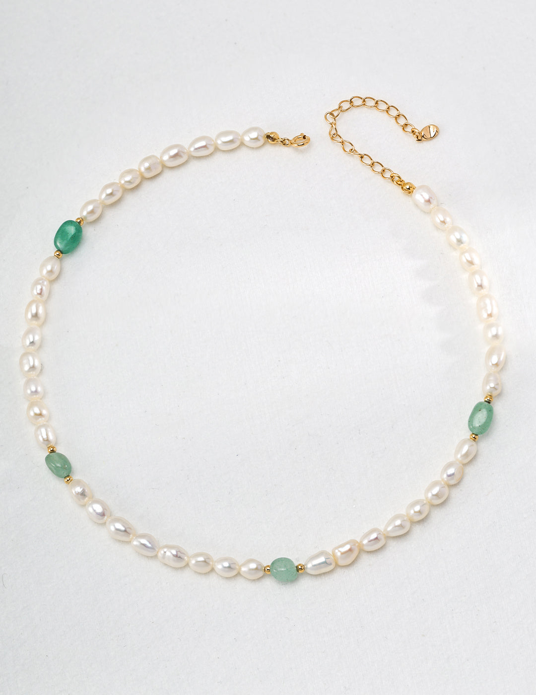 Silver Natural Pearl Necklace - Vintage Gold, Pearls, Jade, 38cm+6cm Chain