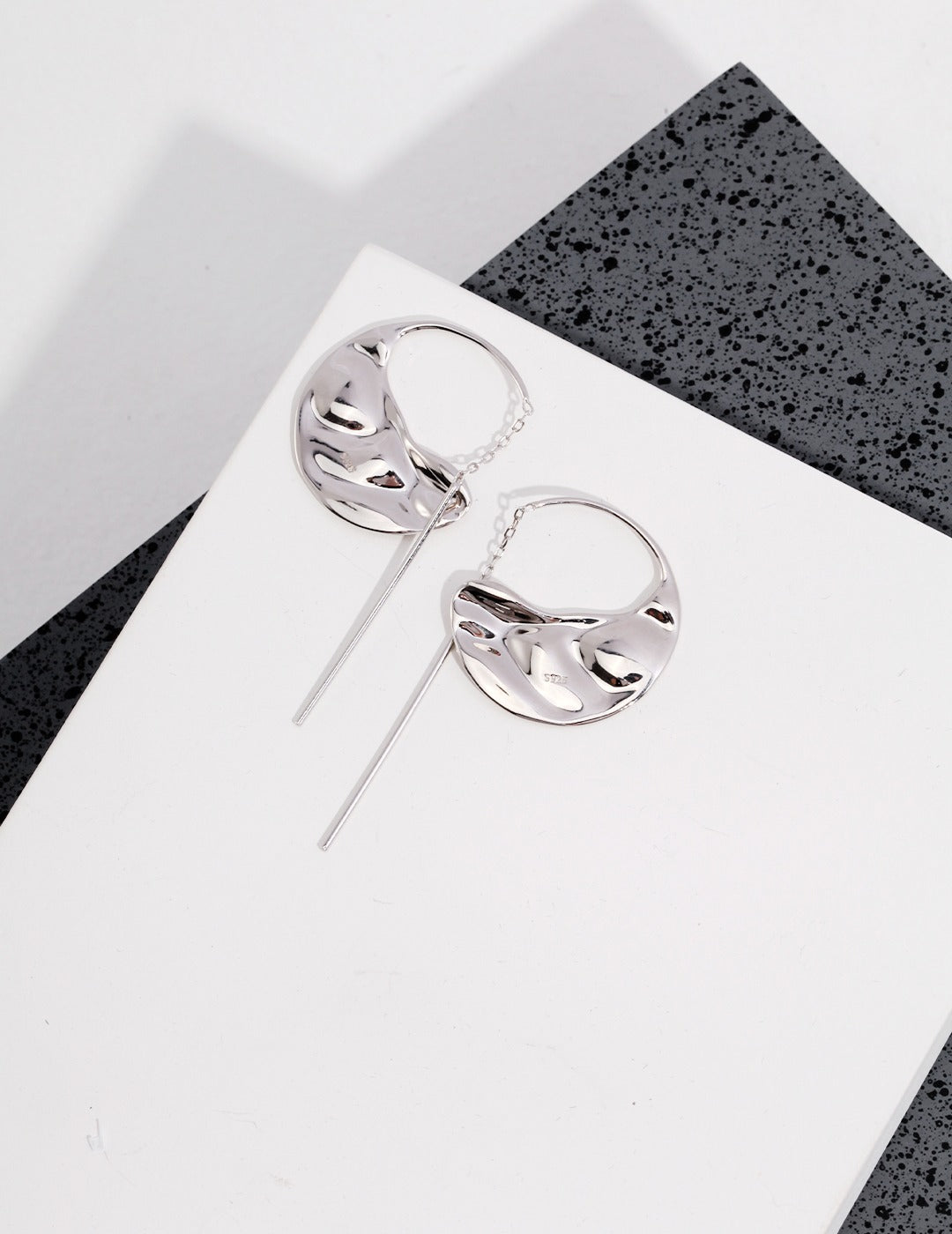 Exquisite Sterling Silver Earrings with Irregular Design | S925 Silver | Platinum & Gold Colors | 36mm Height, 24mm Width