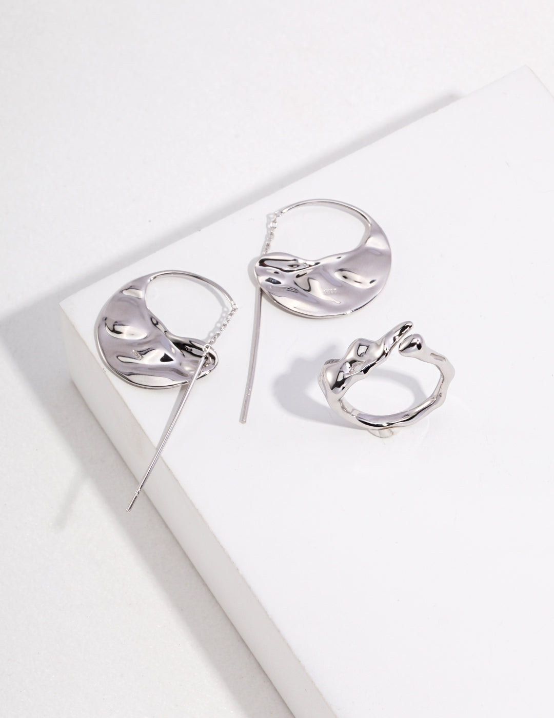 Exquisite Sterling Silver Earrings with Irregular Design | S925 Silver | Platinum & Gold Colors | 36mm Height, 24mm Width