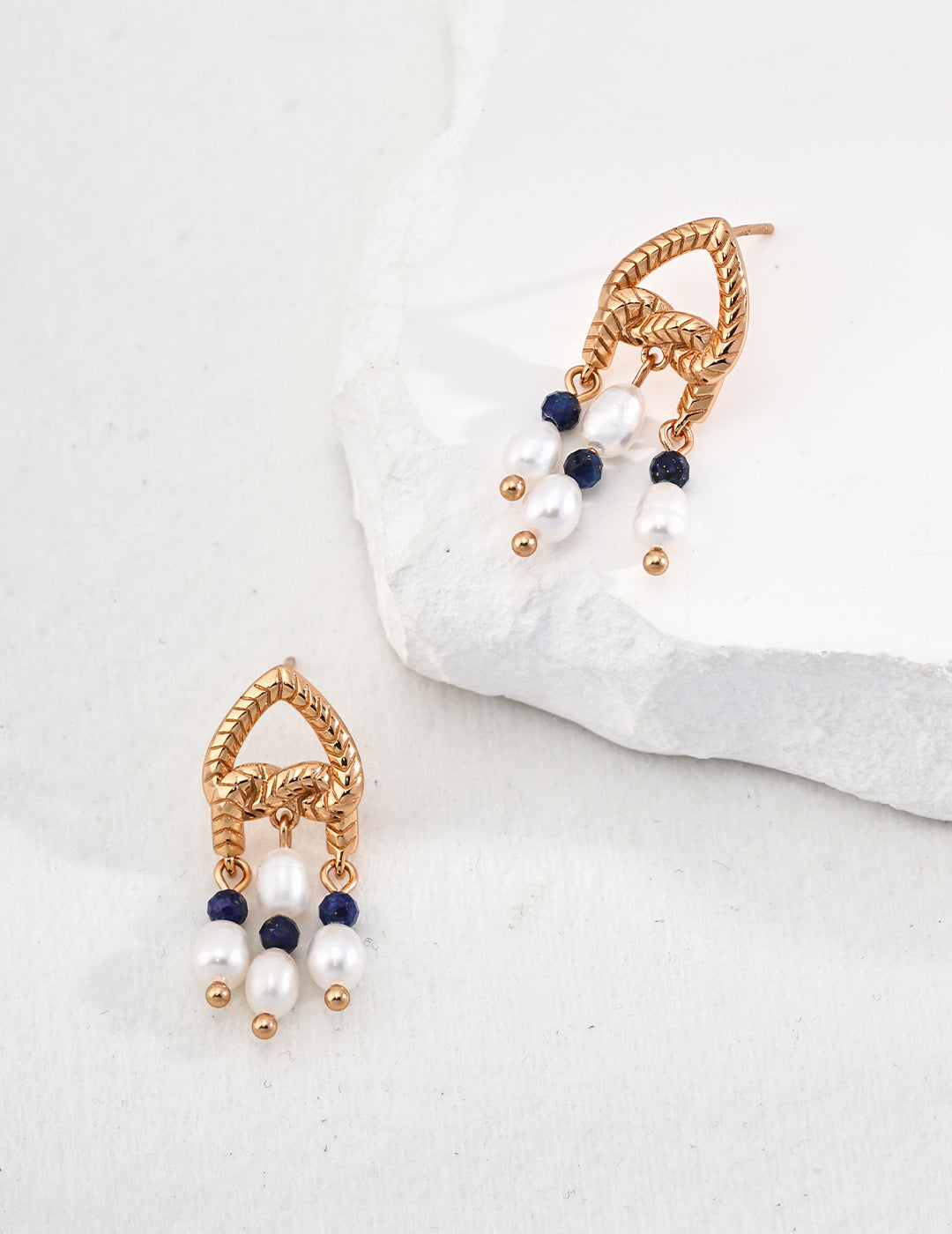 Vintage 925 Silver Lapis Lazuli and Pearl Drop Earrings