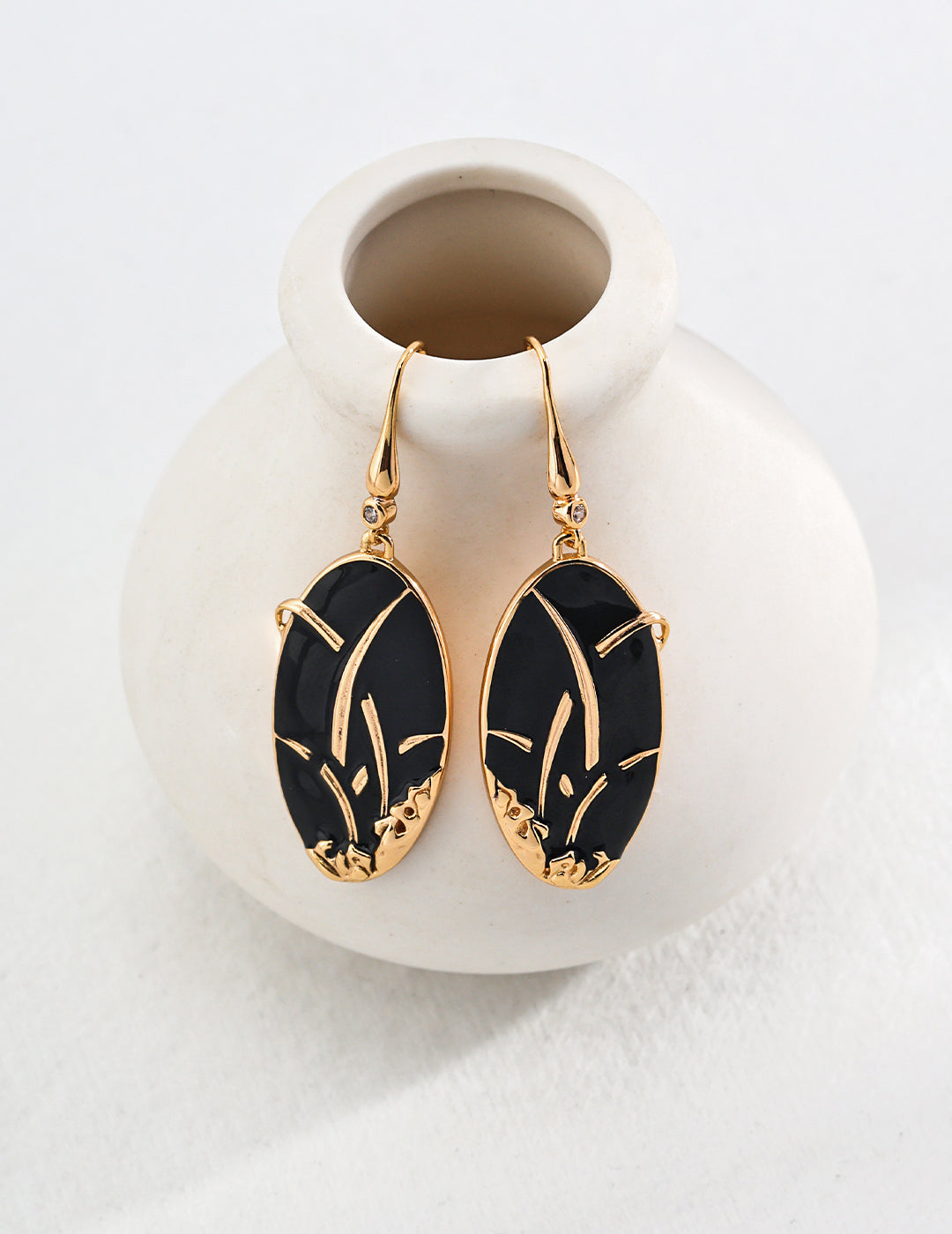 Chinese-style Drip Glaze Earrings | 925 Silver, Cubic Zirconia | Vintage Gold & Platinum White