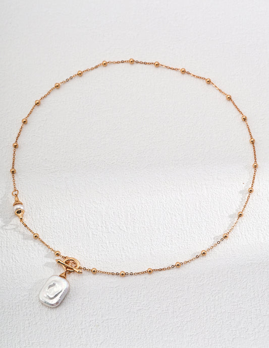 Timeless Elegance: Vintage Gold 925 Silver Natural Pearl Necklace