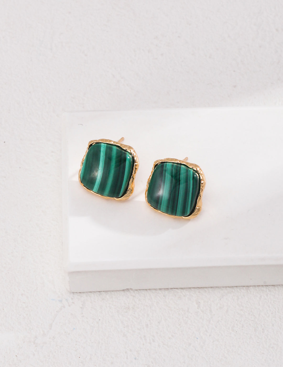 Vintage Gold 925 Silver Malachite Drop Earrings - 1.5cm