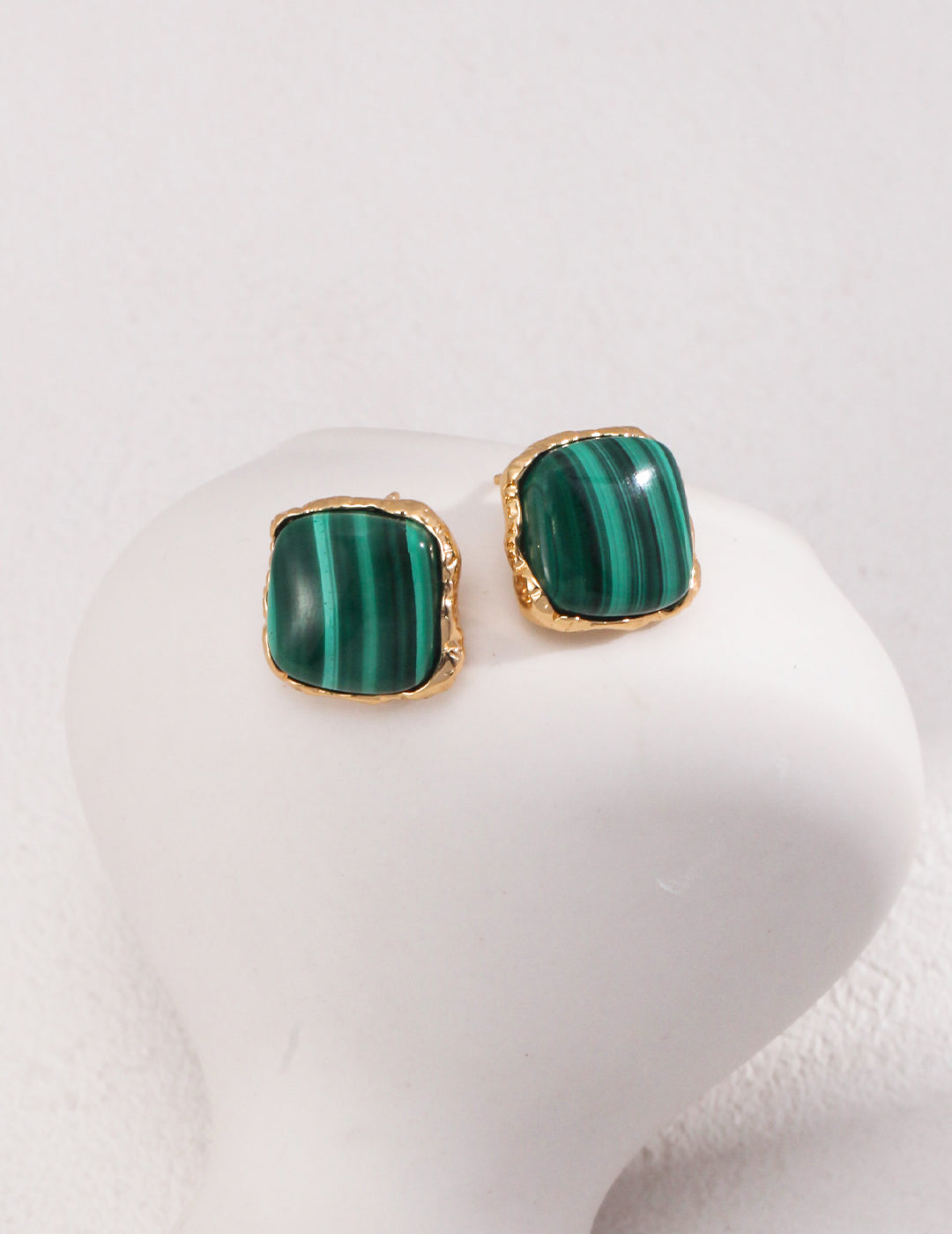 Vintage Gold 925 Silver Malachite Drop Earrings - 1.5cm