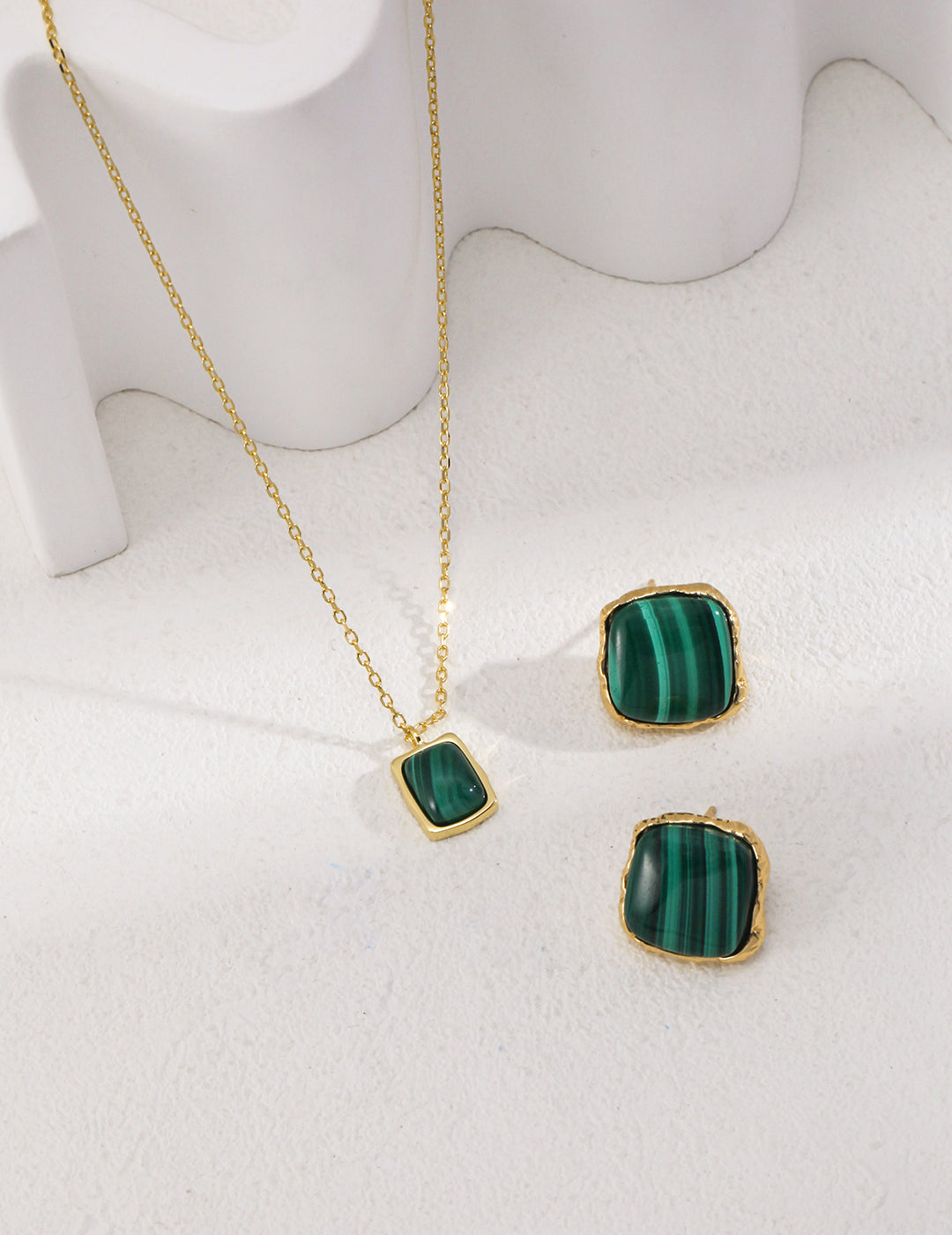 Vintage Gold 925 Silver Malachite Drop Earrings - 1.5cm