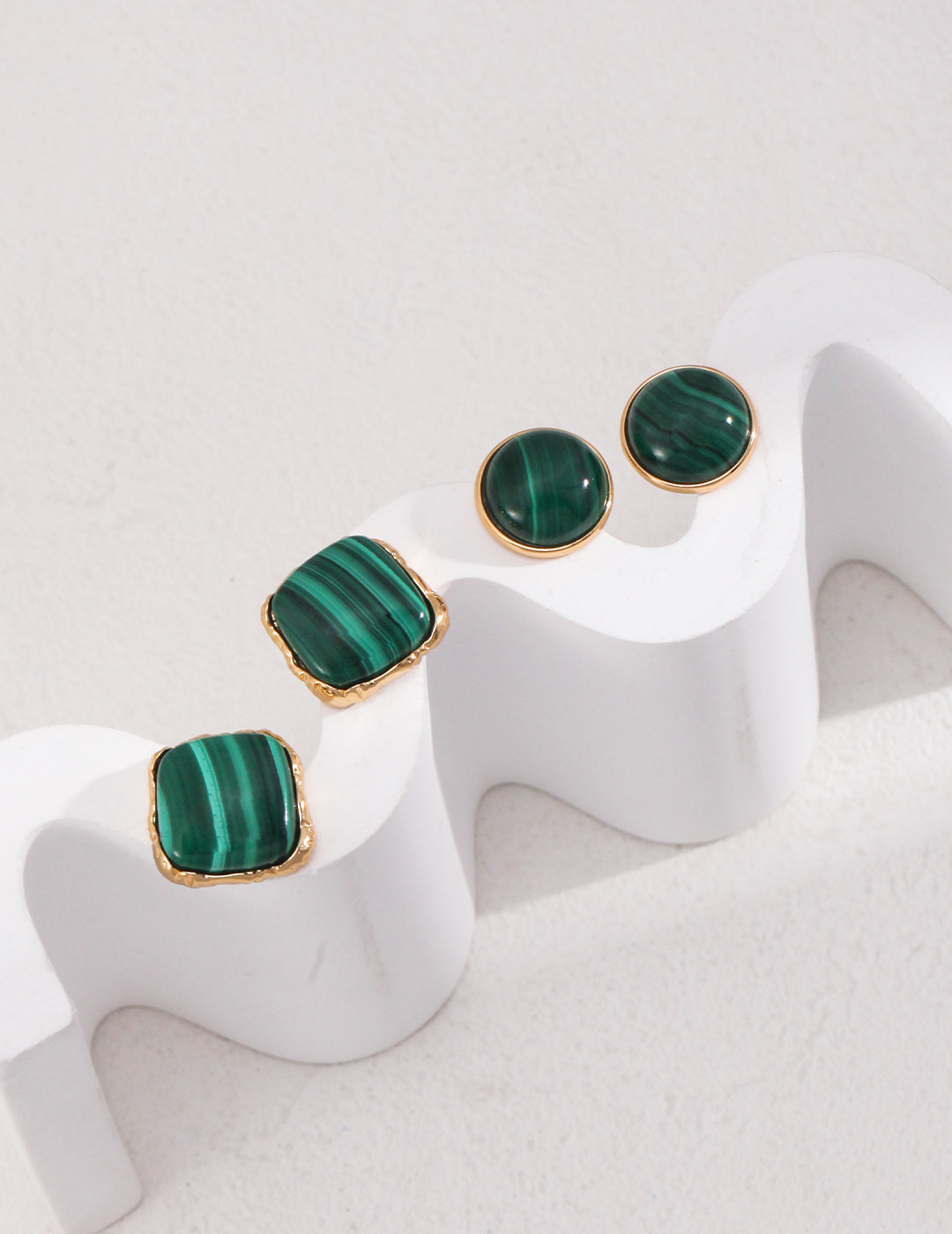 Vintage Gold 925 Silver Malachite Drop Earrings - 1.5cm