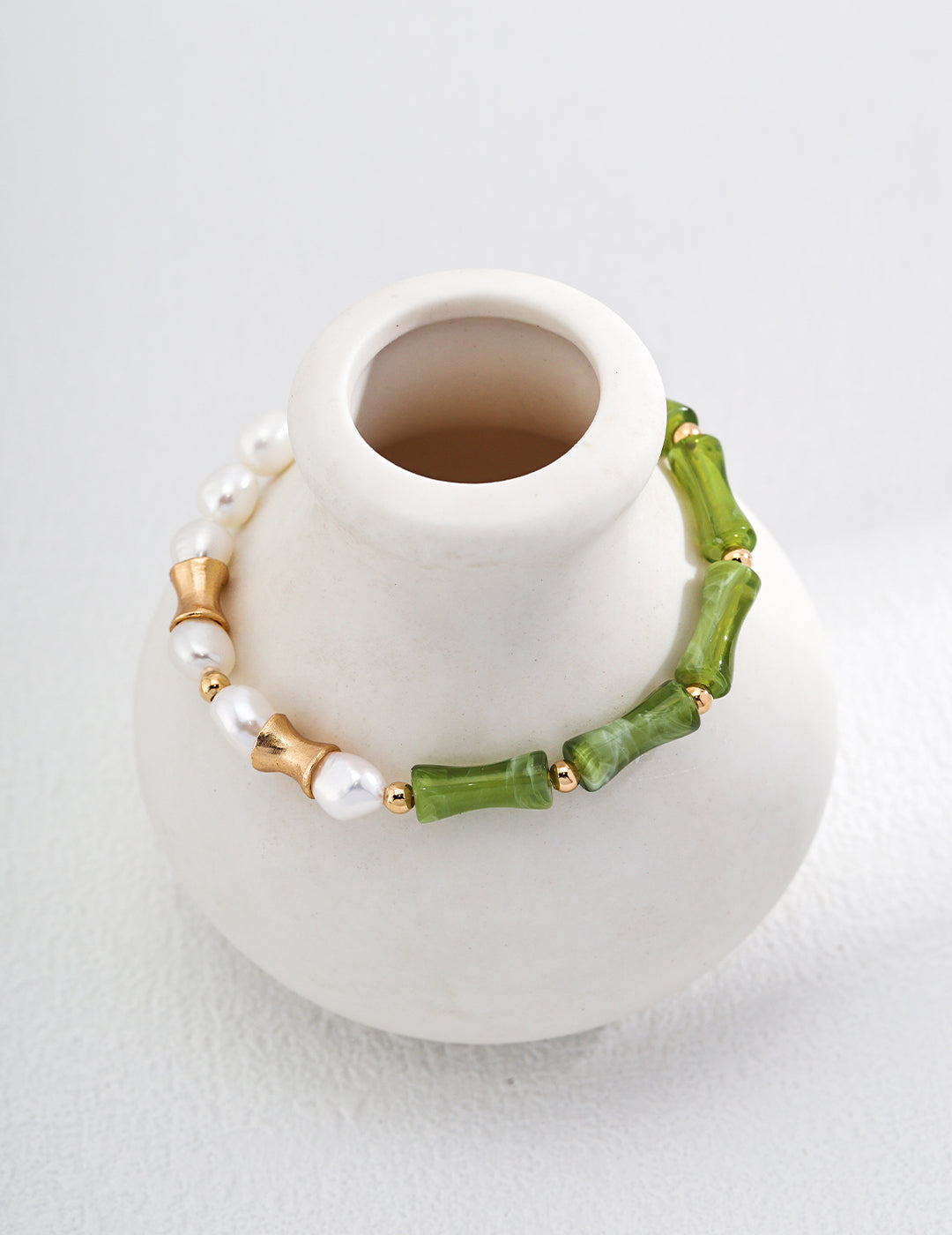 Bamboo Knot-Vintage Handmade Chinese Style Bamboo Knot Natural Pearl Necklace Bracelet Jewelry Set