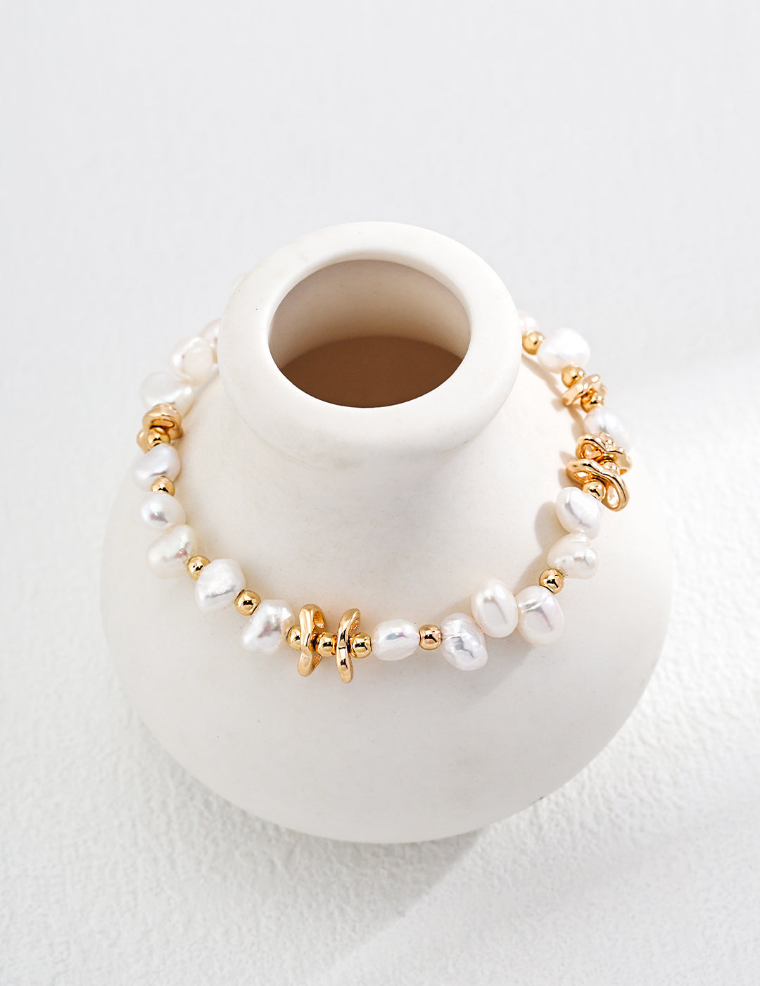 Vintage Gold 925 Silver and Natural 4x7mm Pearl Bracelet&Necklace- 16cm Length + 3cm Extender