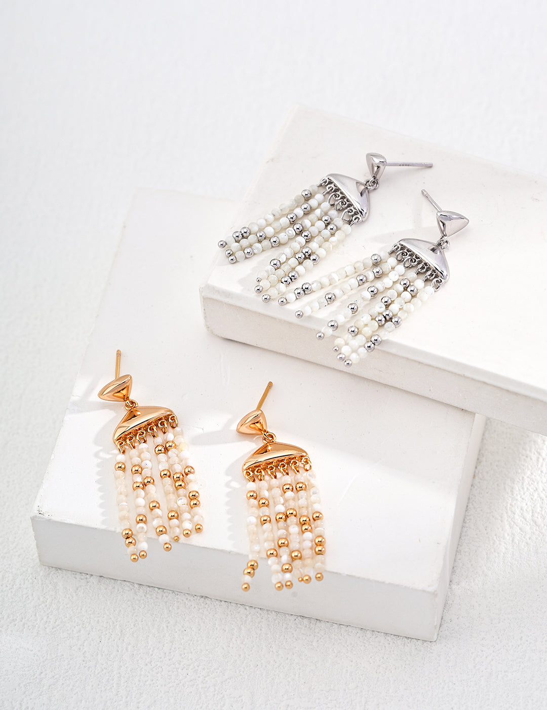 Elegant 925 Silver Shell Earrings in Vintage Gold and White Gold – Unique Ocean-Inspired Jewelry