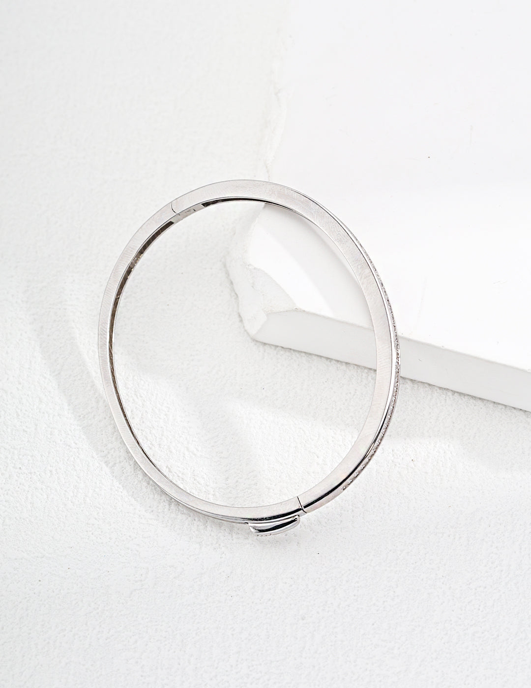 Minimalist 925 Silver Bangle with Zircon Stones - White Gold Color, 18cm Length