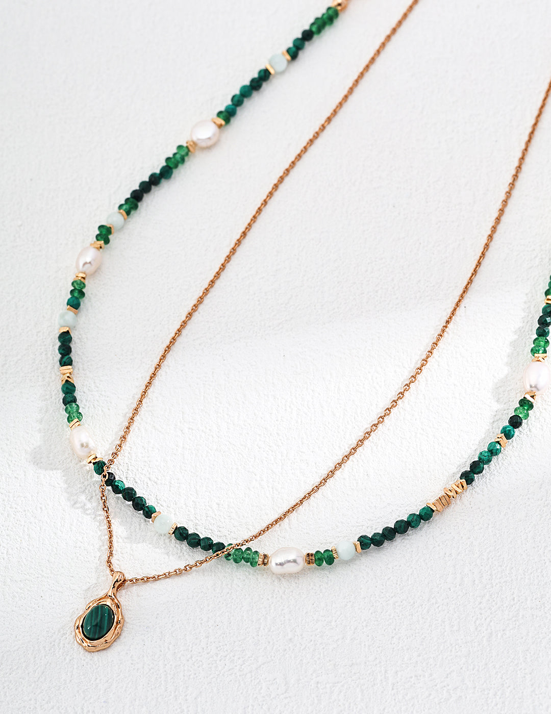 Vintage Gold Silver Pearl Necklace with Peacock Stone and Synthetic Emerald | 925 Silver Jewellery