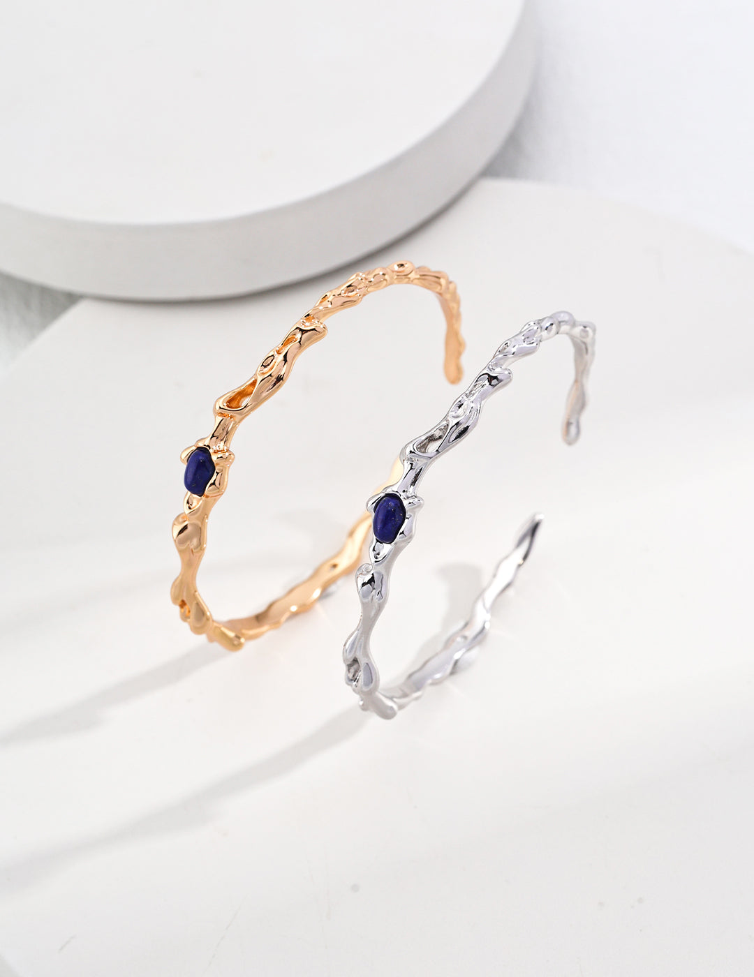 Exquisite 925 Silver & Blue Lapis Lazuli Bracelet - Vintage Gold & White Gold Elegant Design, Adjustable Size