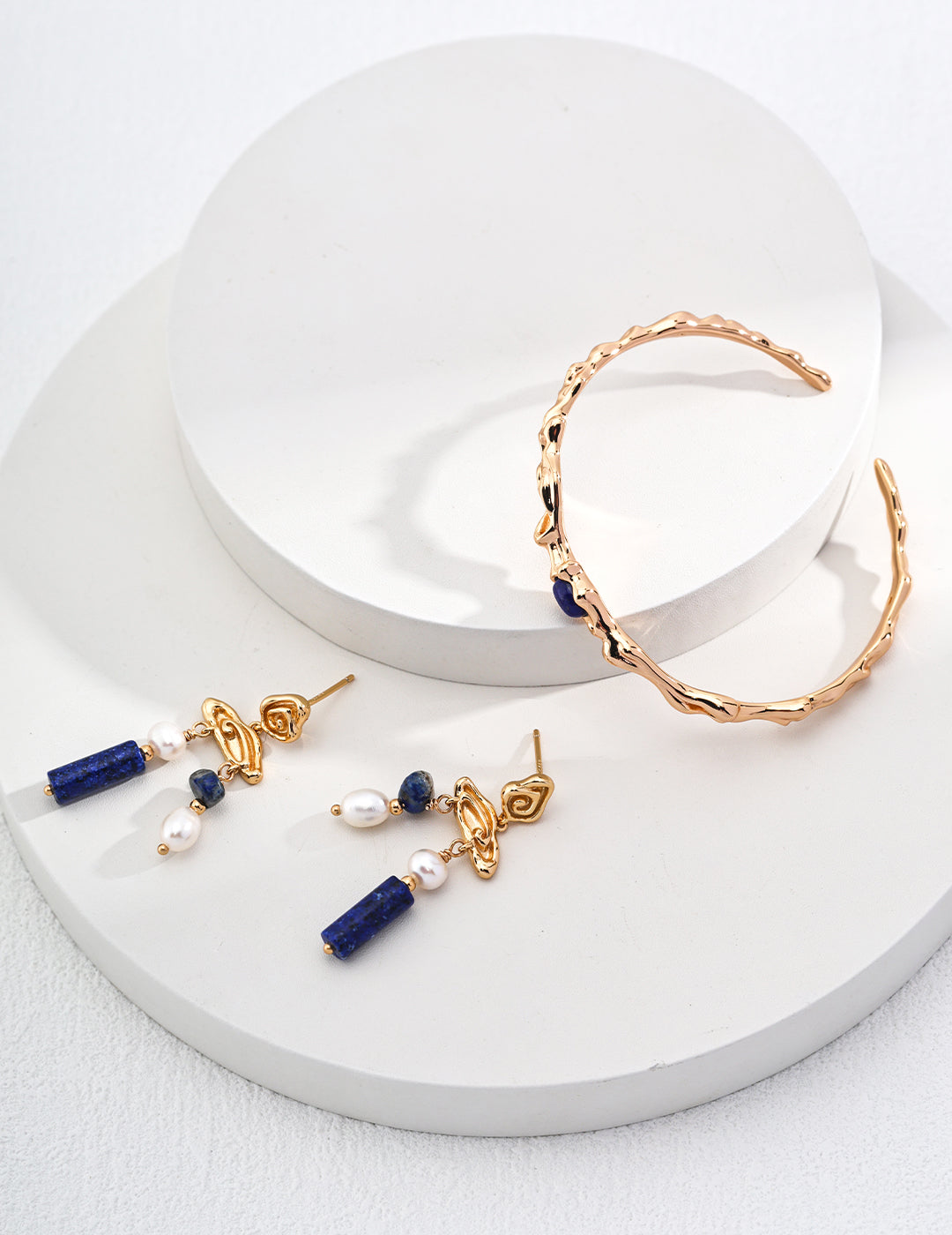 Exquisite 925 Silver & Blue Lapis Lazuli Bracelet - Vintage Gold & White Gold Elegant Design, Adjustable Size