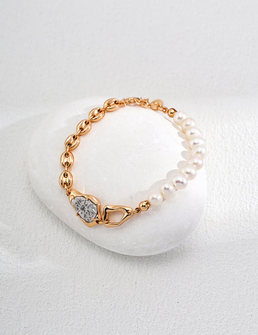 Timeless Elegance: Vintage 925 Silver Pearl Bracelet with 6mm Natural Pearls & Zircon Stones