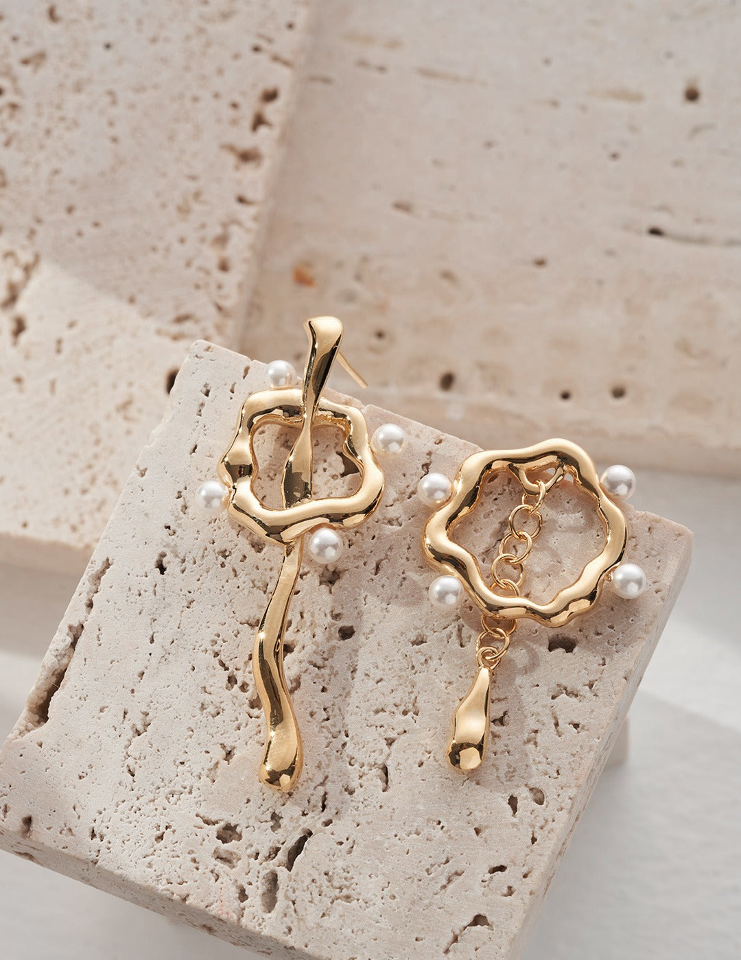 AB Asymmetric Liquid Flow S925 Silver and Shell Pearl Earrings - Cyclical and Endless Design