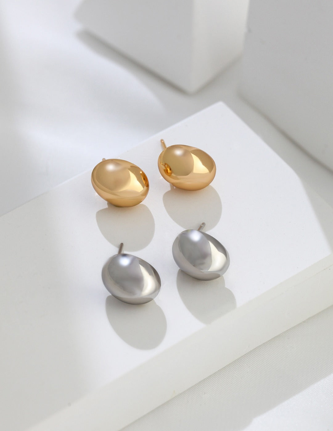 Pure Silver Small Gold Bean Earrings - Stylish & Elegant Design, £25 with Free Delivery