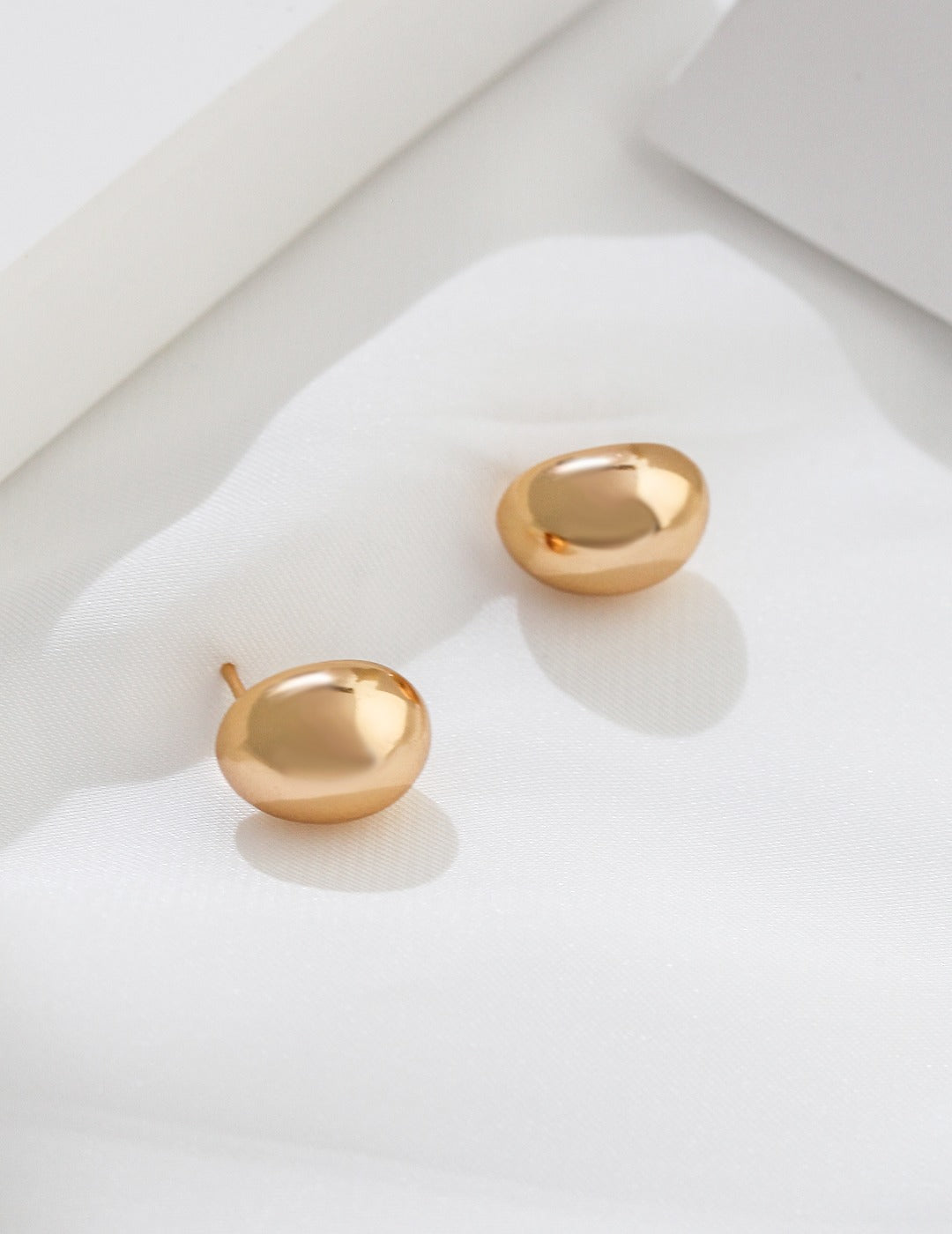 Pure Silver Small Gold Bean Earrings - Stylish & Elegant Design, £25 with Free Delivery