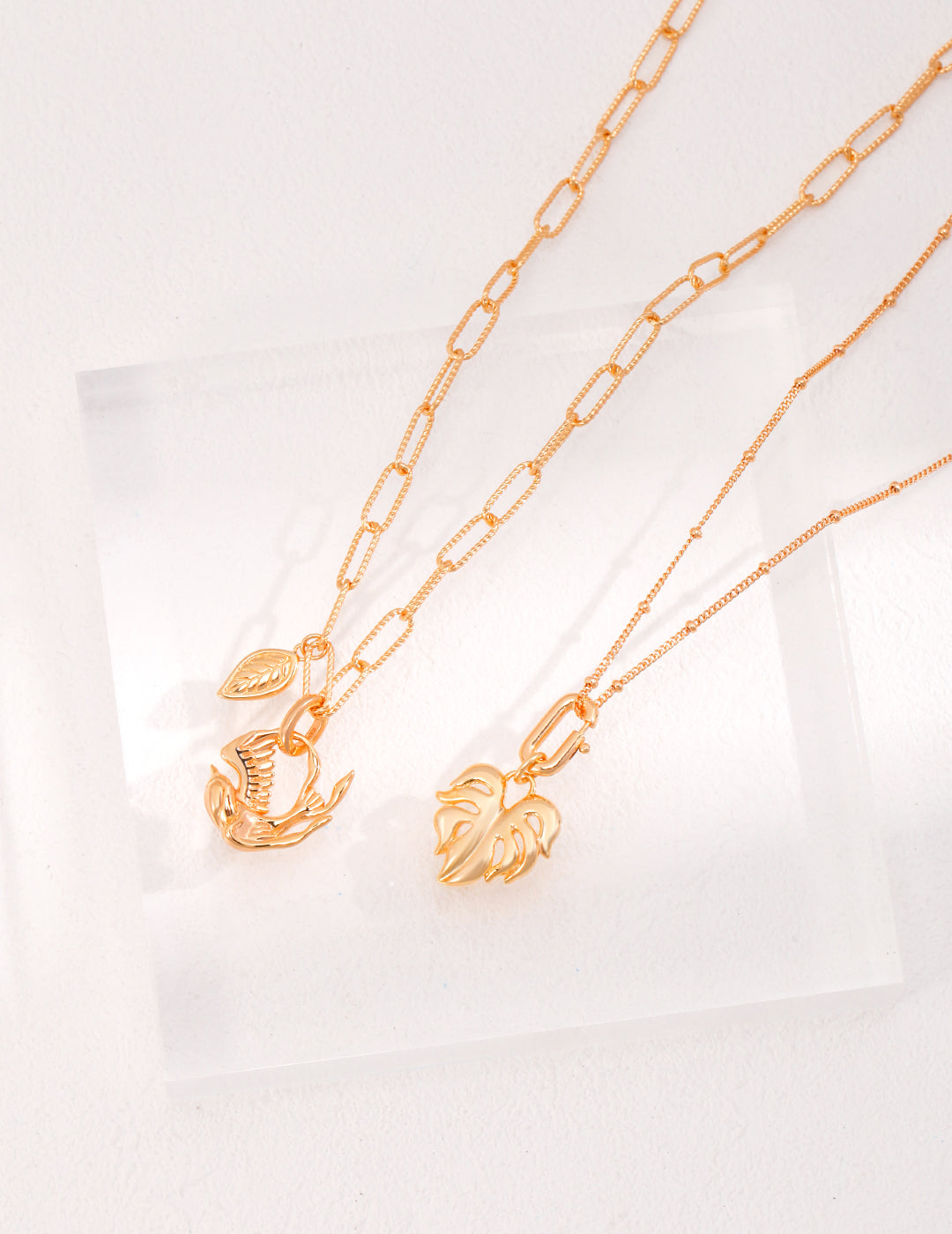 Vintage Gold 925 Silver Leaf Necklace and Earrings Set - Detachable Design, Ins Style Jewelry