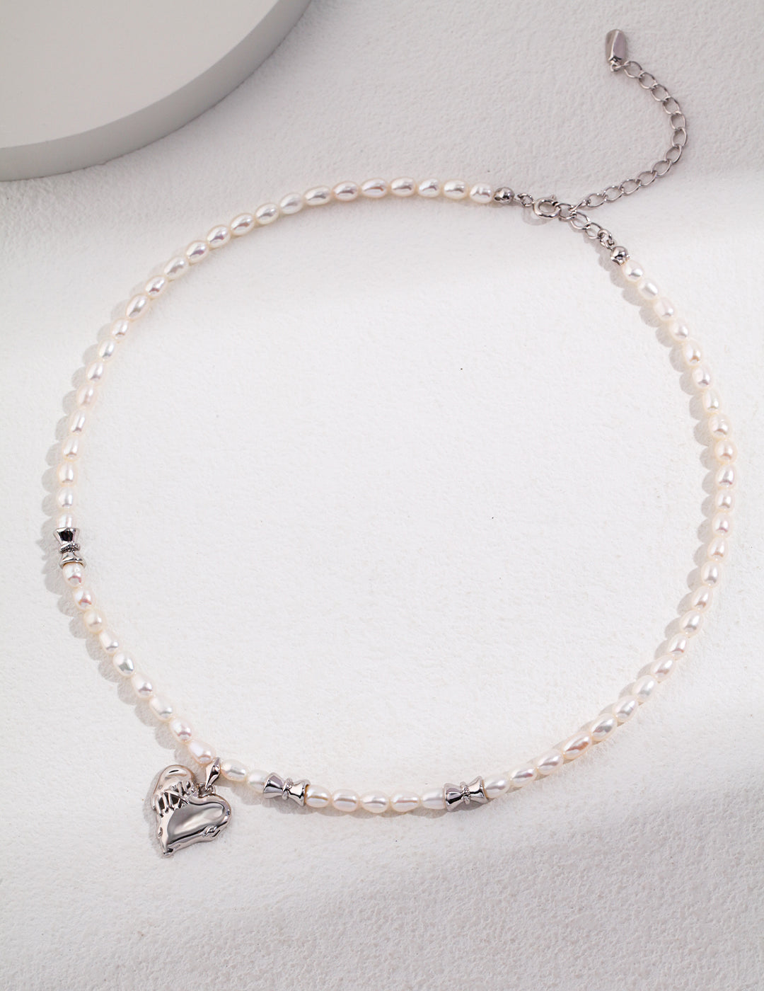 Silver Heart Necklace Earrings with Natural Pearls – Vintage-Inspired Design, 40cm + 6cm Adjustable Chain