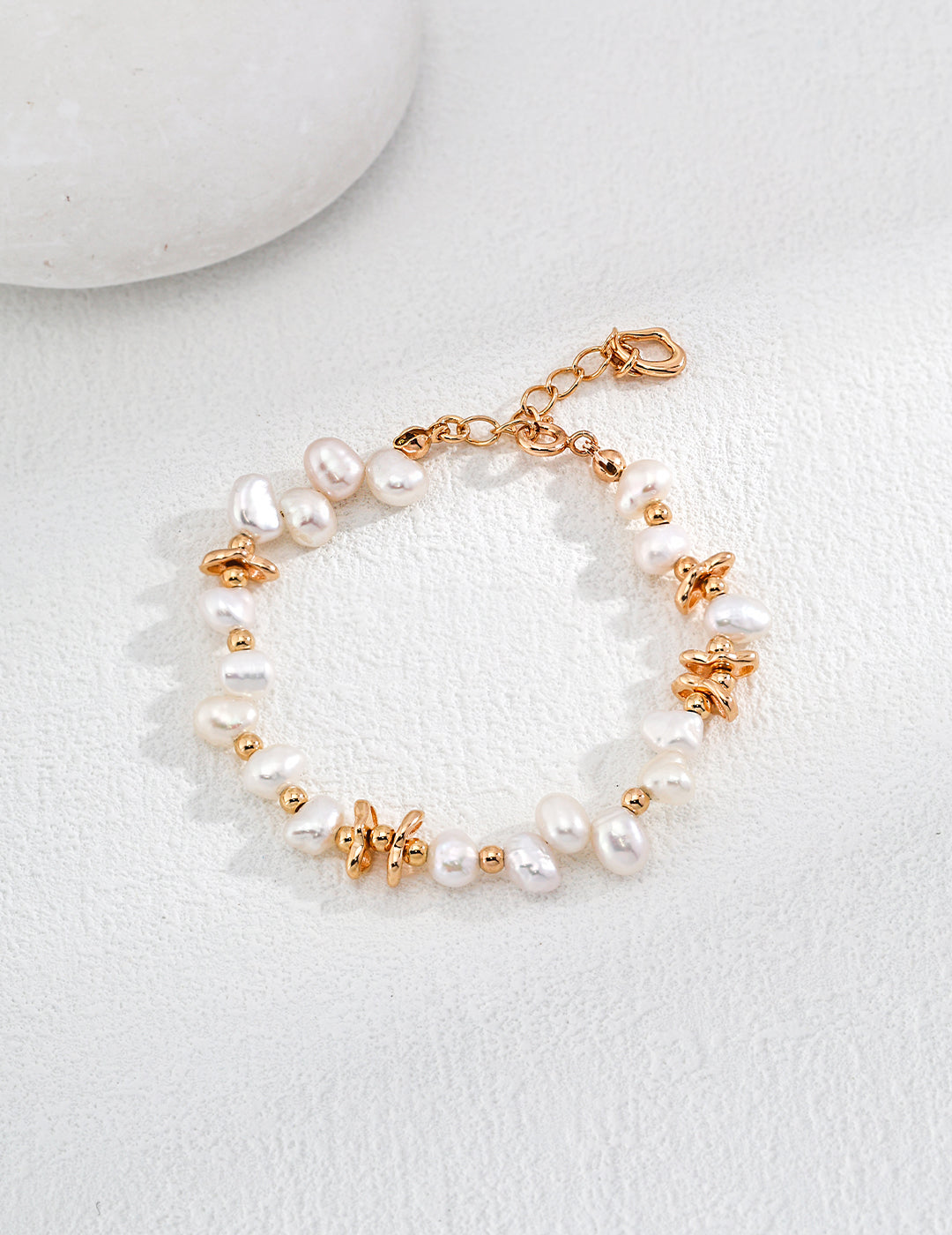 Natural Pearl Necklace, Bracelet in Vintage Gold - 925 Silver with Adjustable Chain