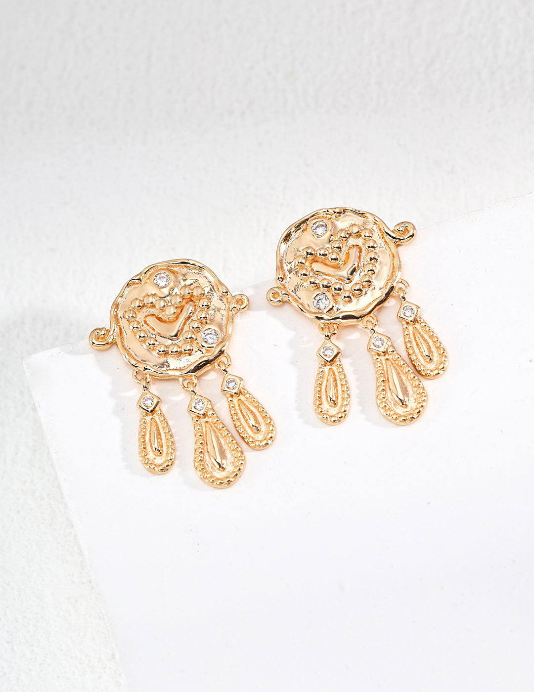 Silver Vintage Zircon Earrings in Antique Gold - Stylish and Elegant