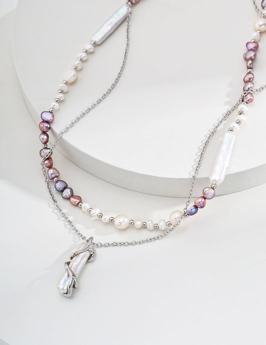 925 Silver Fashion Natural Pearl Necklace - Platinum Color, Adjustable Length, Elegant Design