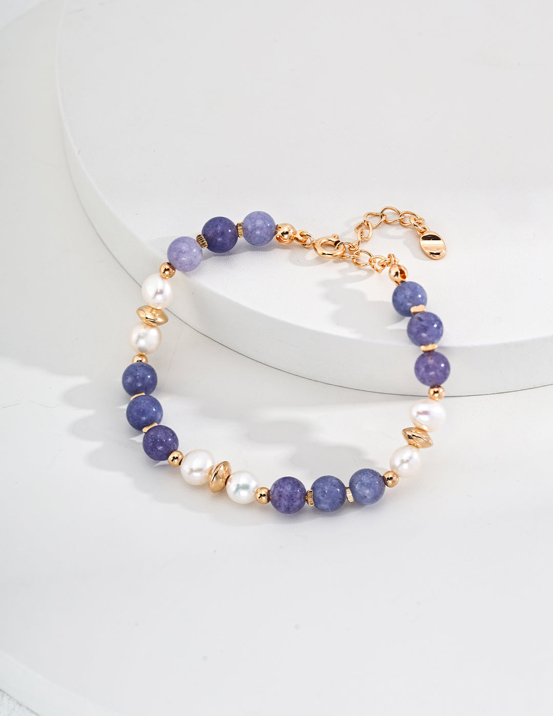 925 Silver Simple Natural Pearl and Amethyst Bracelet - Vintage Gold, Adjustable Length