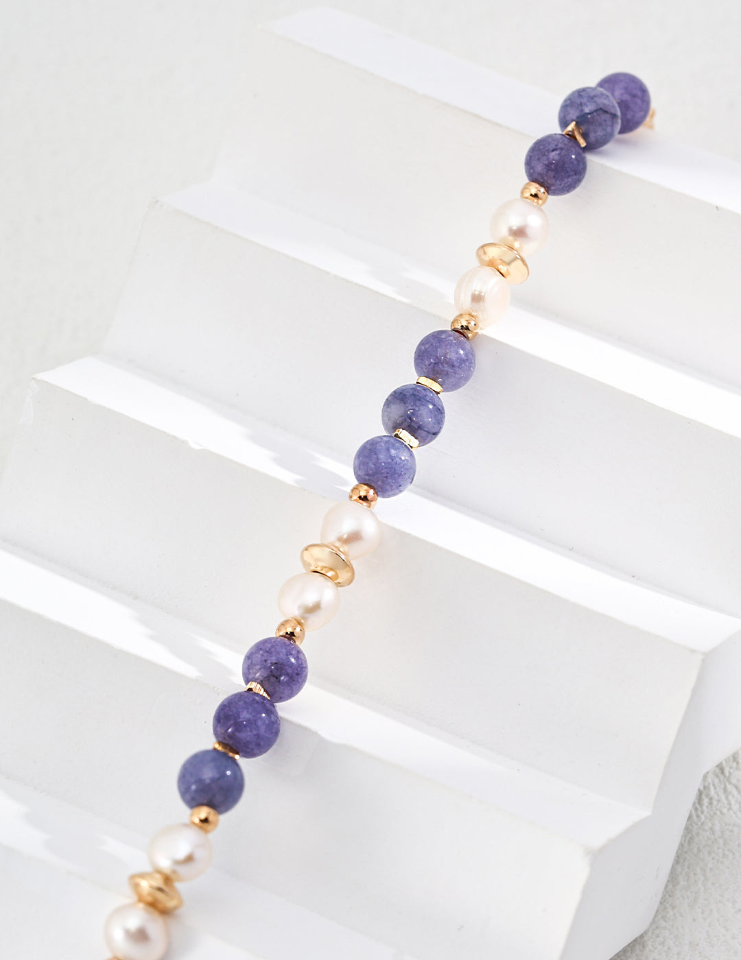 925 Silver Simple Natural Pearl and Amethyst Bracelet - Vintage Gold, Adjustable Length