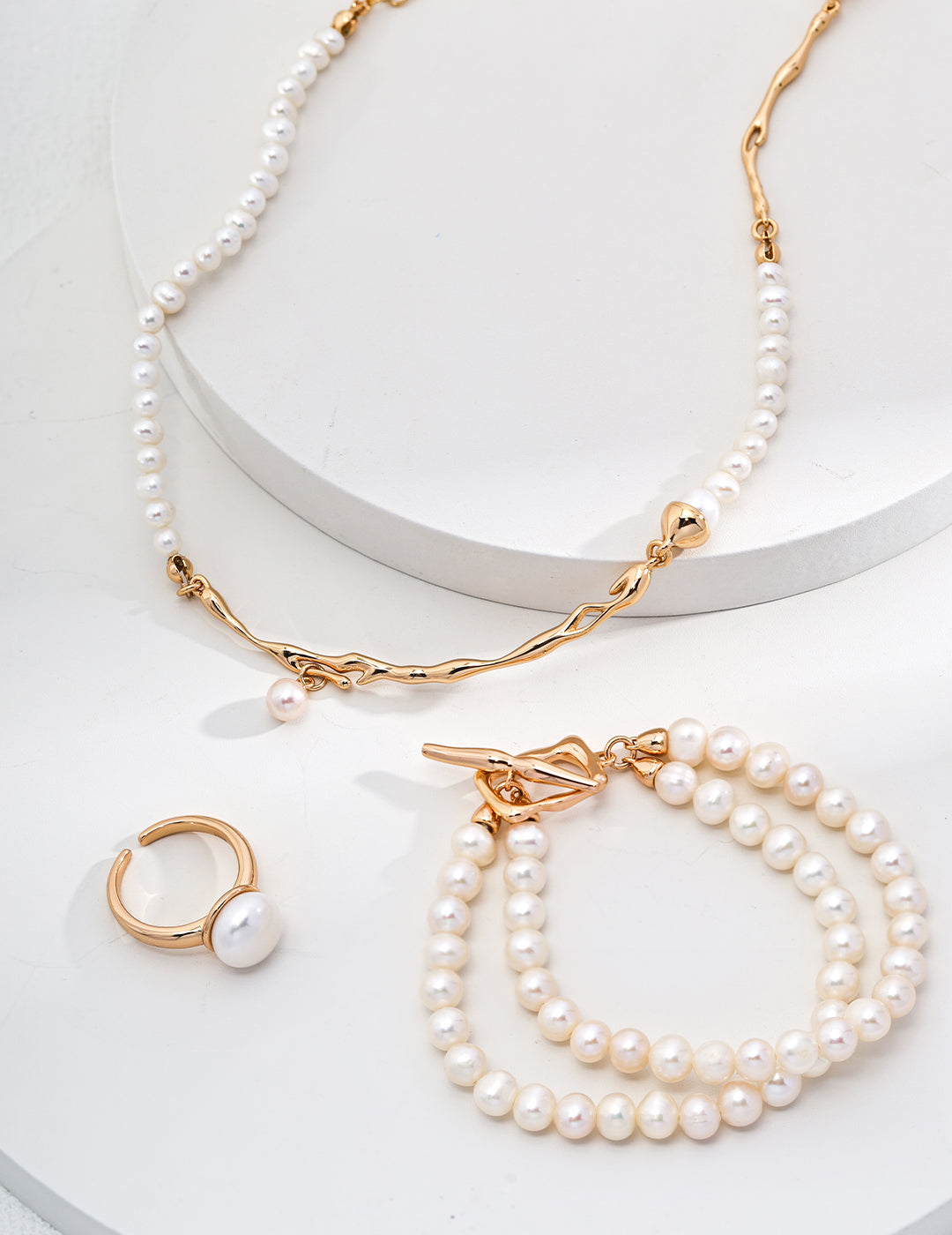 Minimalist Pure Silver Pearl Necklace | S925 Silver & Natural Pearls | 38.5cm + 5cm Chain Length in Platinum & Vintage Gold